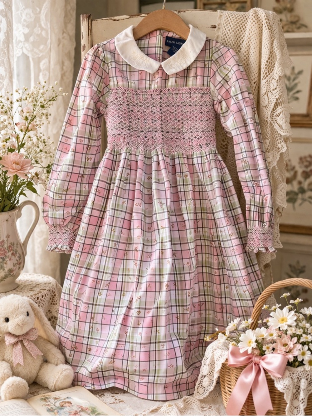 Ralph Lauren Girls Pink Plaid heirloom style Spring dress.